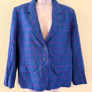 Pendleton Blue and Purple Plaid Blazer petite Vintage